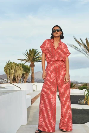 By bar Broeken<Benji Red Groove Pant