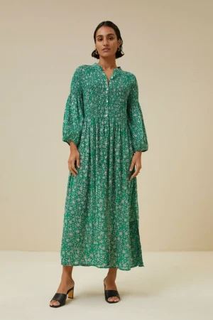 By bar Jurken<Loulou Green Flower Dress