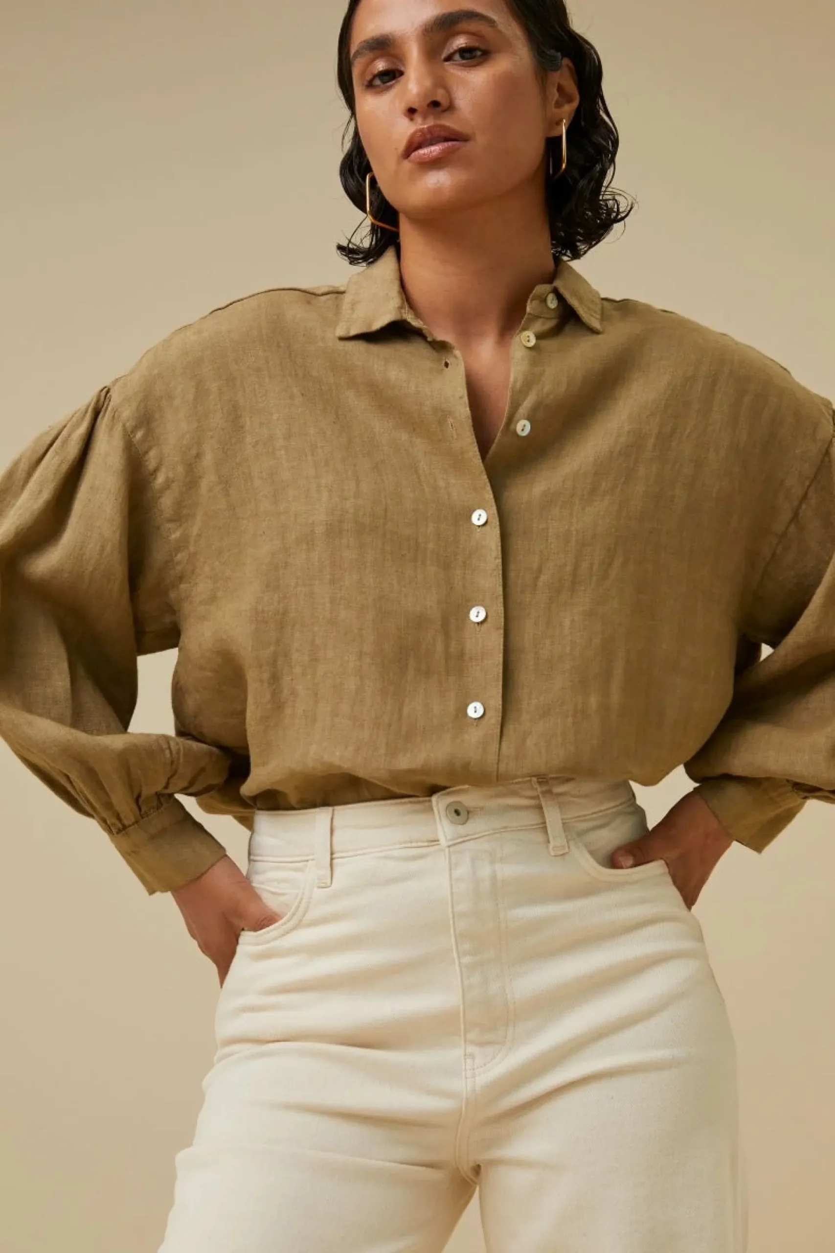 By bar Blouses<Sarah Short Linen Blouse